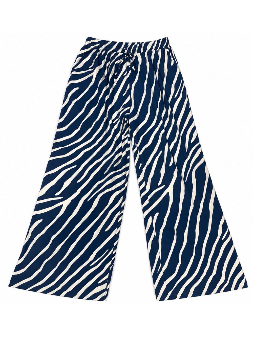 Day + Moon Zebra Print Wide Leg Pants Size L Navy White Coastal Resort Boho NWT